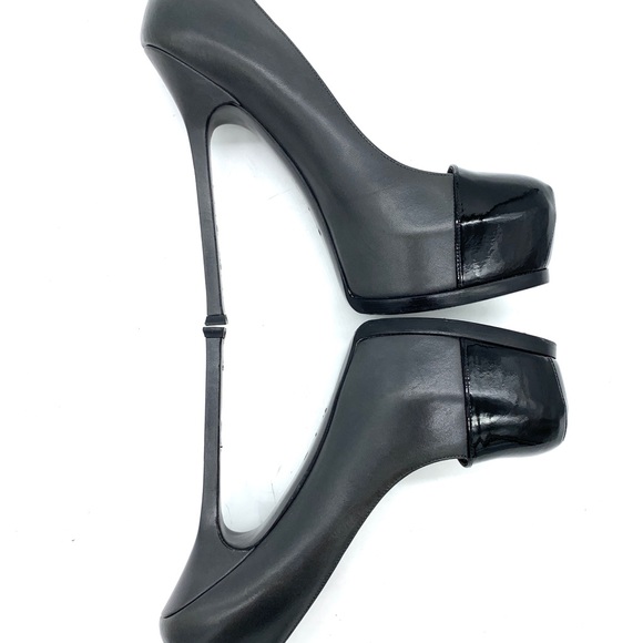 YSL Tribtoo 105 Gray Leathers Black Patent Platform Pumps Heels 40 10 - Picture 5 of 11